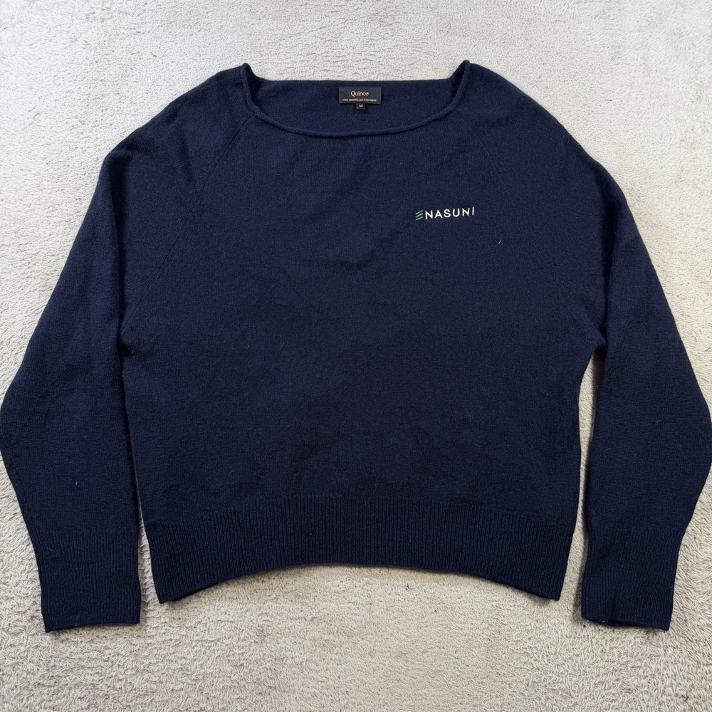 Quince Sweater Womens Medium Navy 100% Cashmere Boat Neck Soft Pullover Nasani